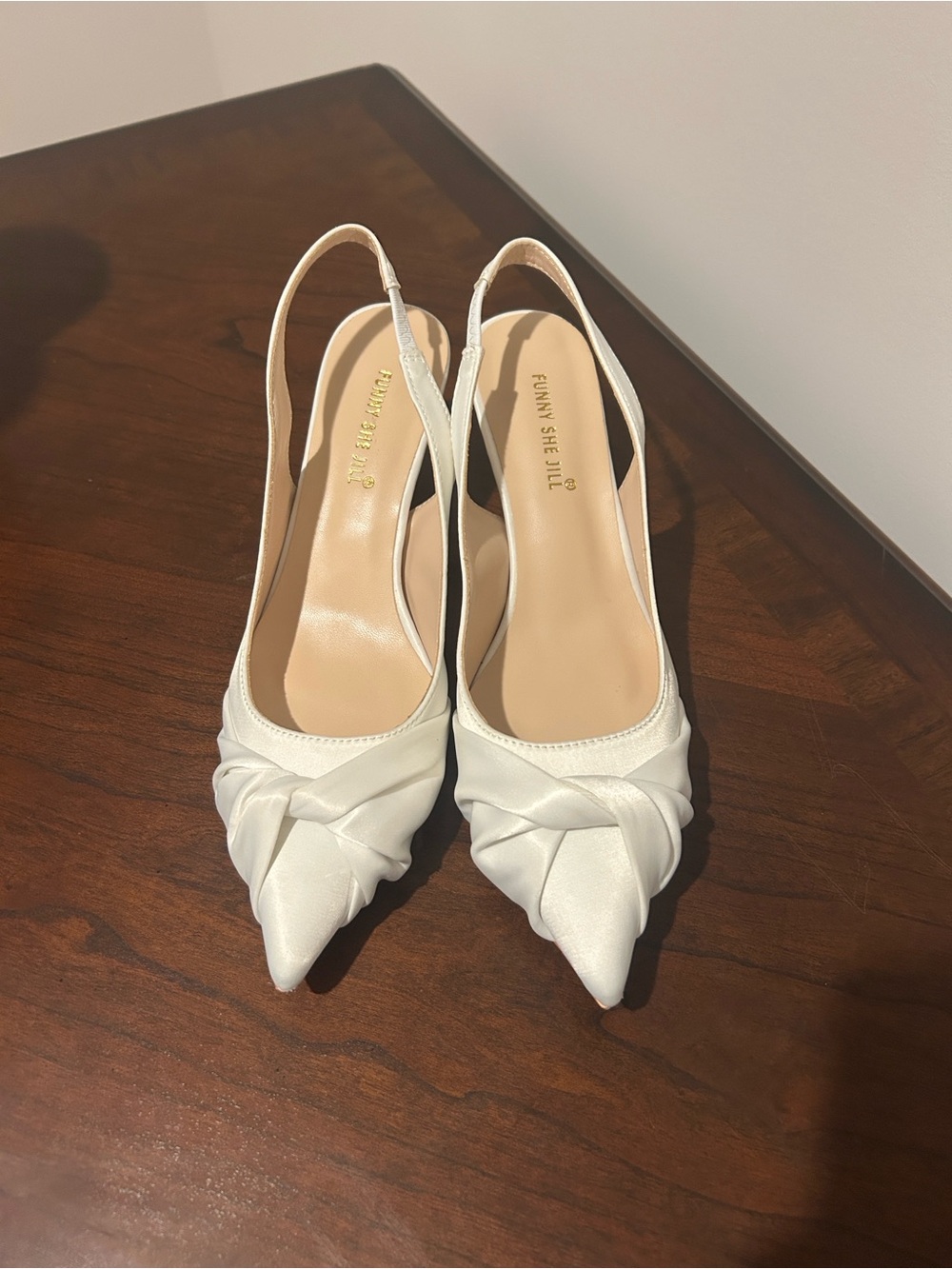 White Satin Slingback Pointed-Toe Heels